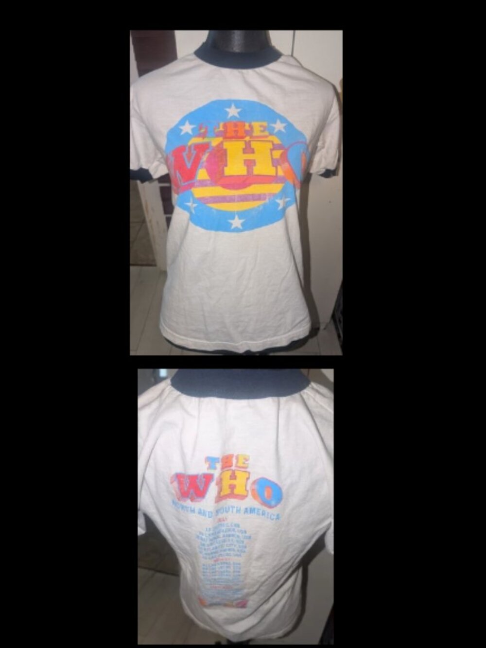 THE WHO Band Tour Ringer T Shirt Top 2017 North & South America Womens Size S